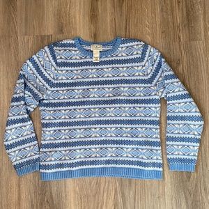 L.L. Bean 100% Cotton Crewneck Fair Isle Sweater